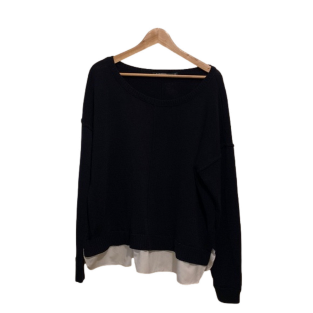 Ralph Lauren black and white layers cotton blend sweater. Size XL